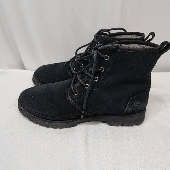 UGG Harkley Black Suede Chukka Ankle Boots, Mens US 11 Lace-Up Fleece Lined - Picture 5 of 8
